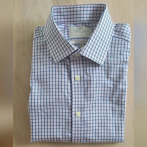 🇬🇧HAWES & CURTIS Dress Shirt, Pink Navy Plaid, Like New! - Picture 7 of 11